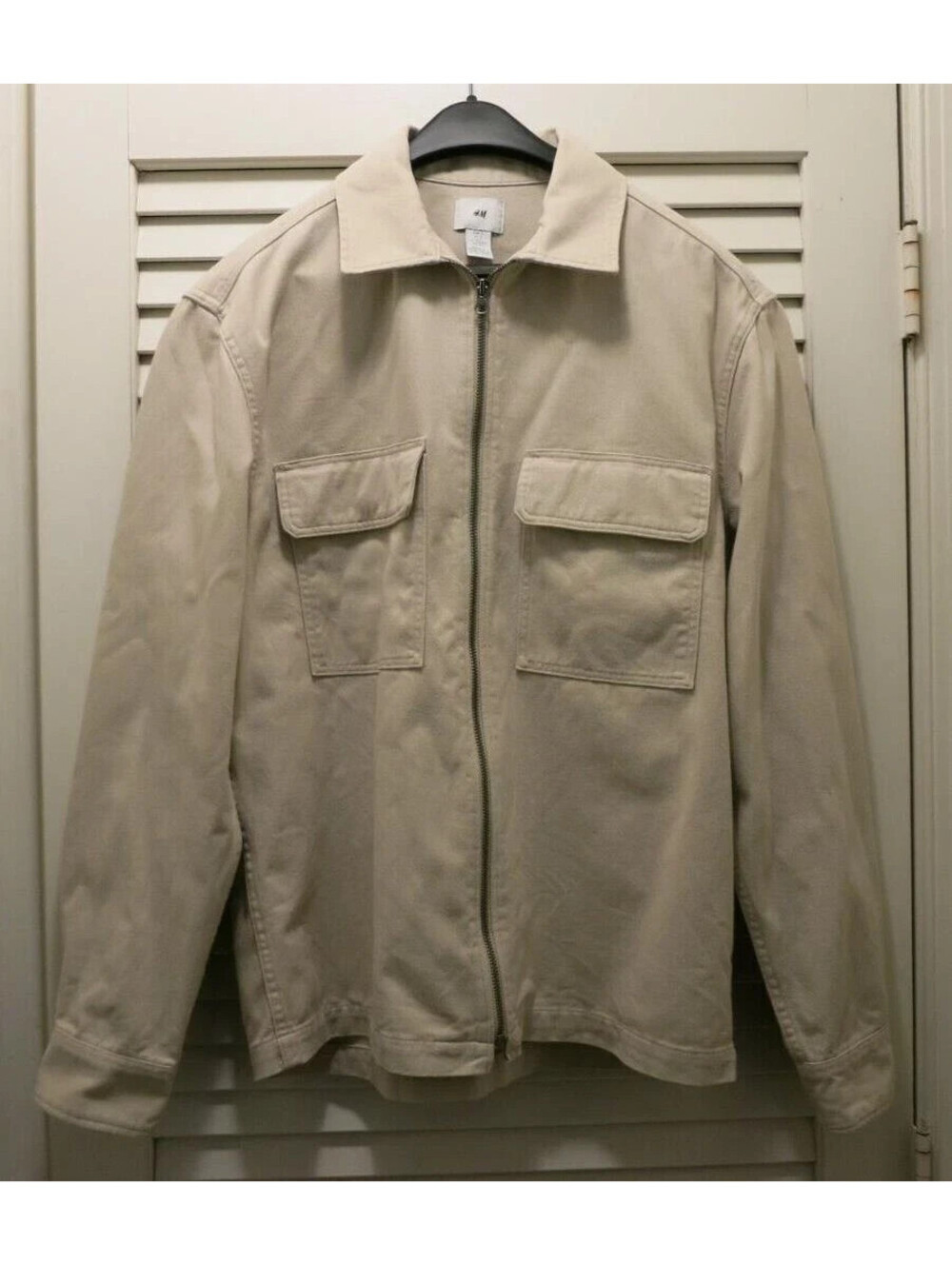 H&M Men's Size Small Tan Off White Cream Beige Denim Jacket